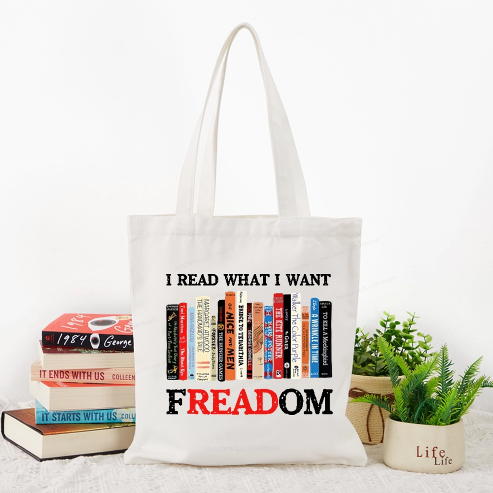 Pagewings I Read What I Want Banned Books Tote Bag