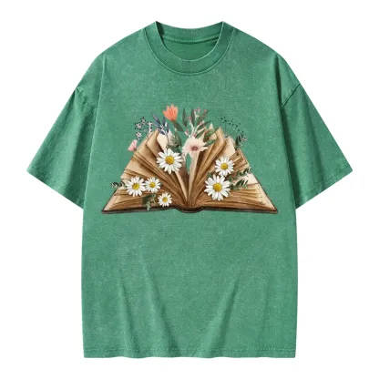 Pagewings Reading Flower Book Unisex Washed T-shirt