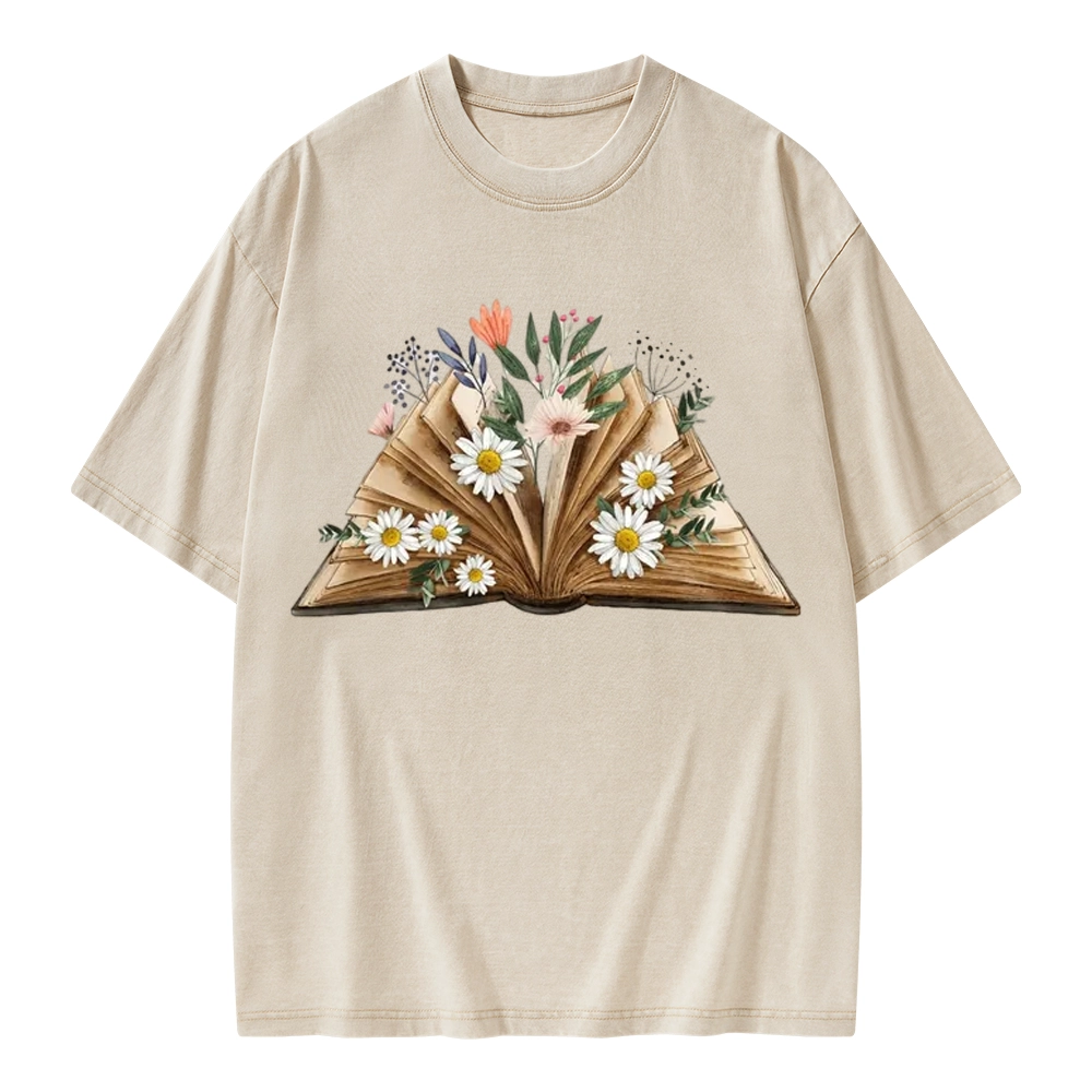 Pagewings Reading Flower Book Unisex Washed T-shirt