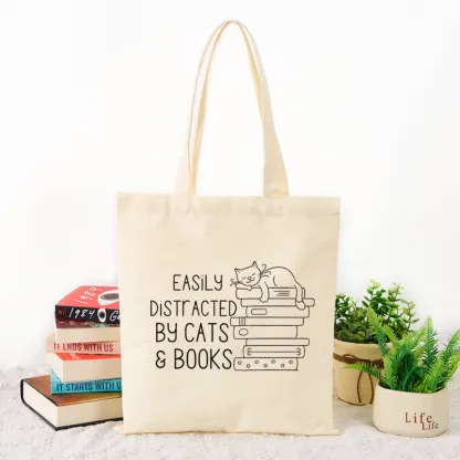 Pagewings Easily Distracted By Cats and Books Tote Bag