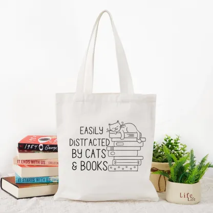 Pagewings Easily Distracted By Cats and Books Tote Bag