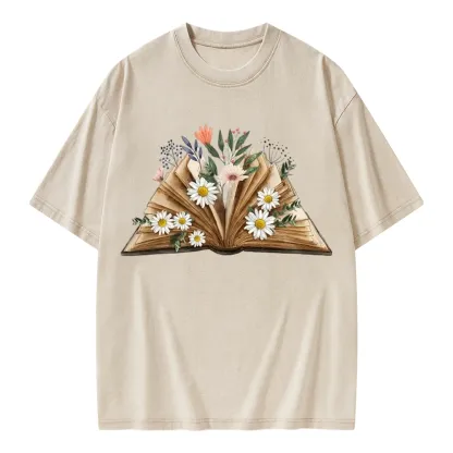 Pagewings Reading Flower Book Unisex Washed T-shirt