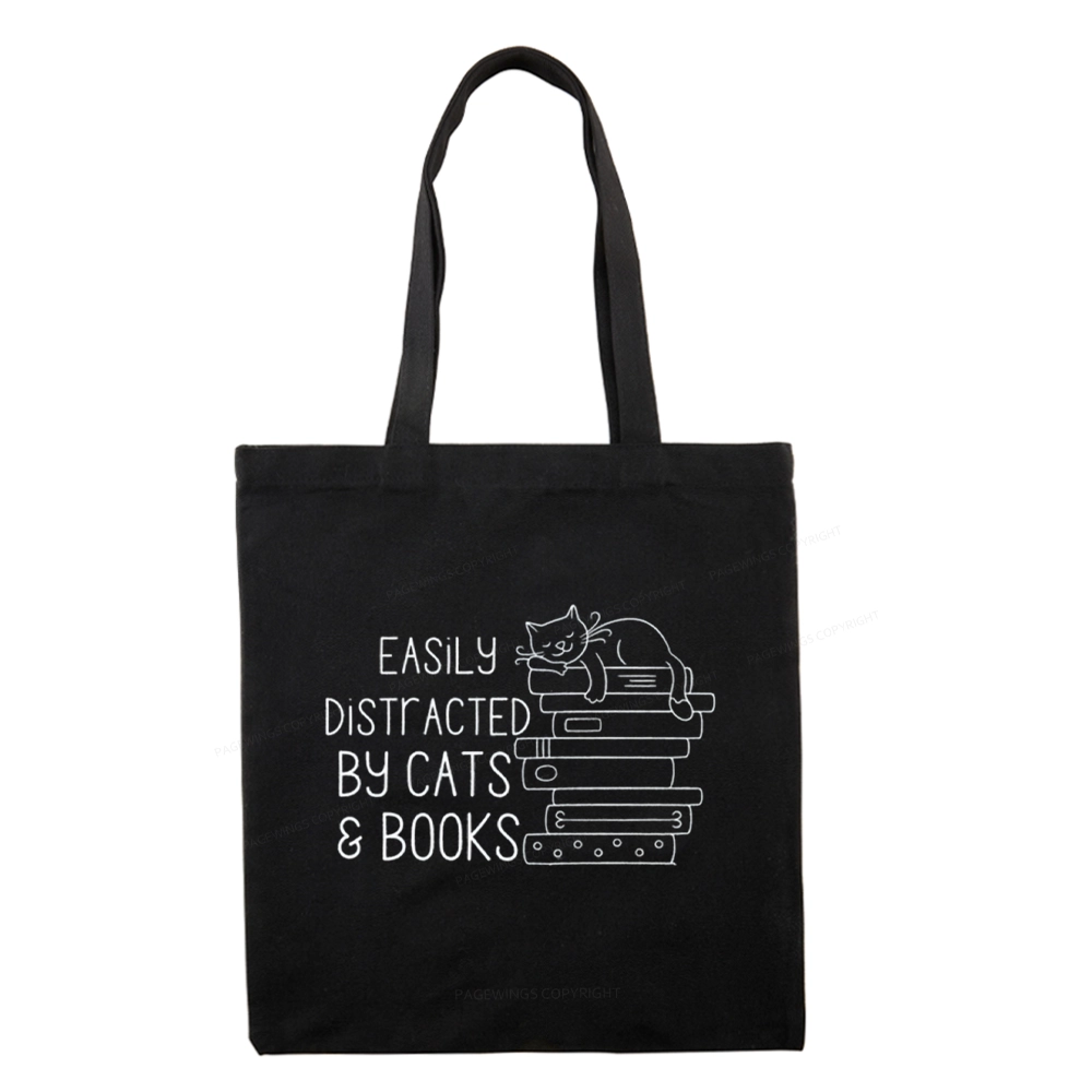 Pagewings Easily Distracted By Cats and Books Tote Bag