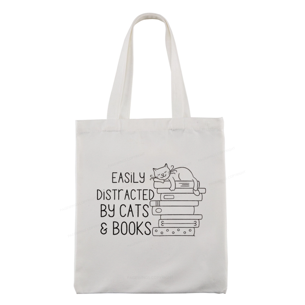 Pagewings Easily Distracted By Cats and Books Tote Bag