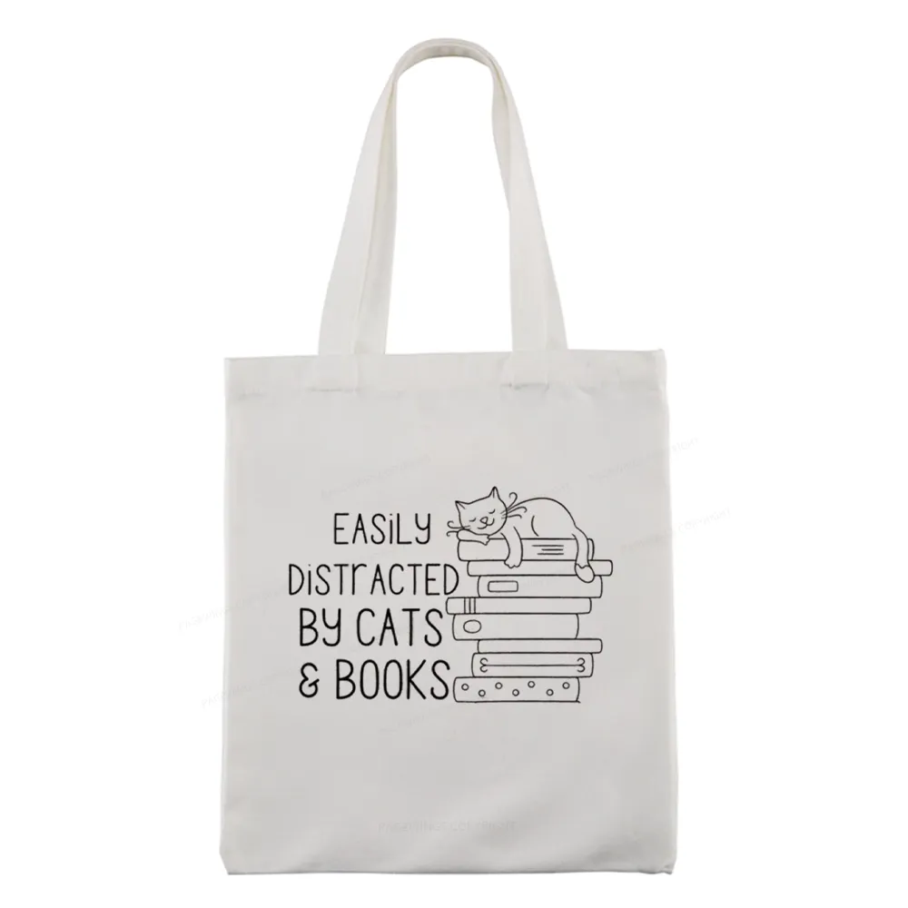 Pagewings Easily Distracted By Cats and Books Tote Bag