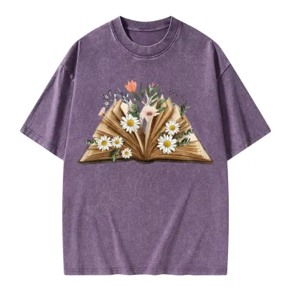 Pagewings Reading Flower Book Unisex Washed T-shirt