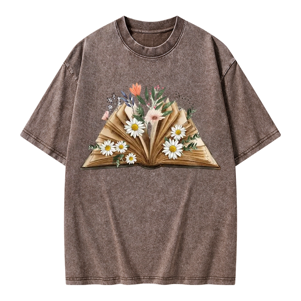 Pagewings Reading Flower Book Unisex Washed T-shirt