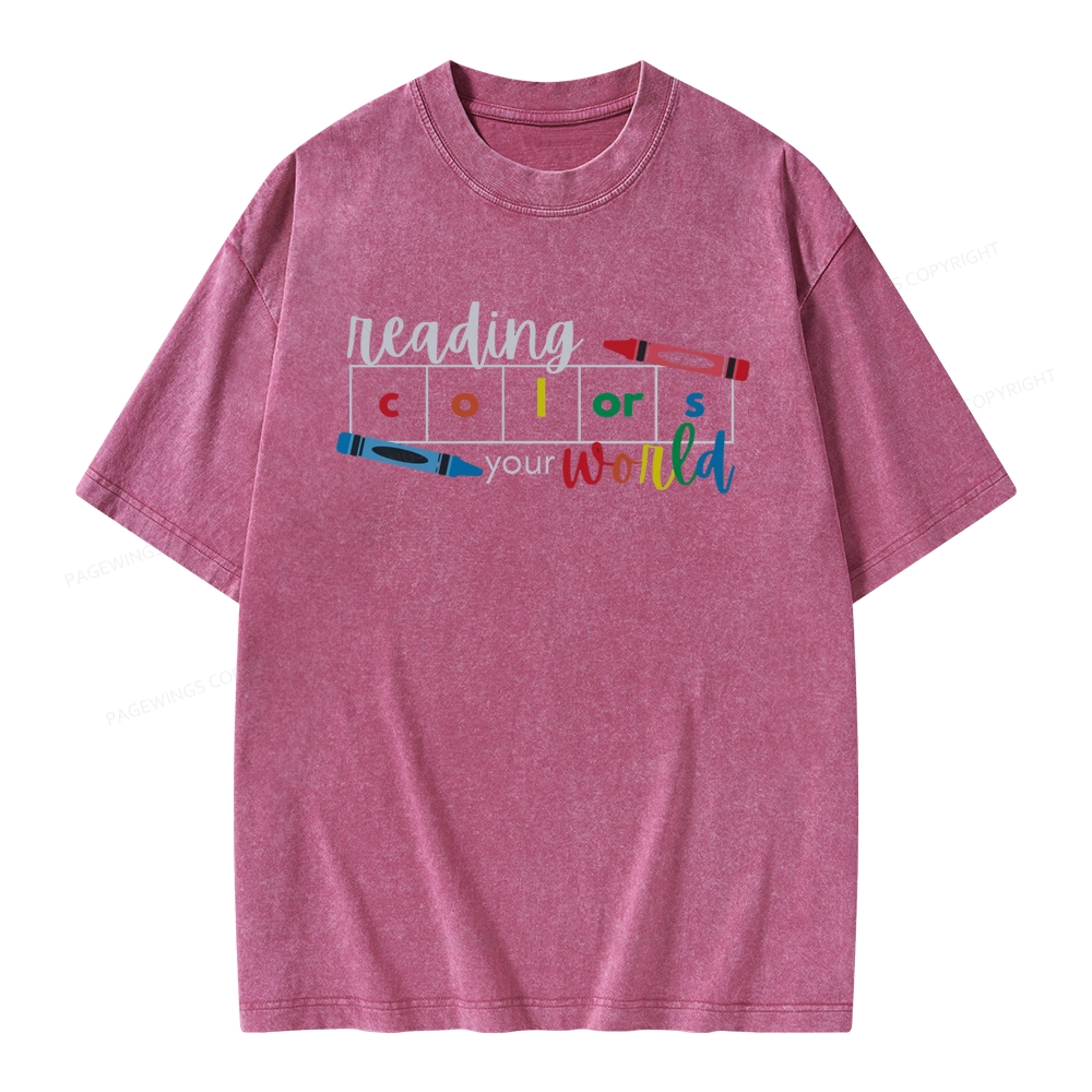 Pagewings Reading Colors Your World BookUnisex Washed T-shirt