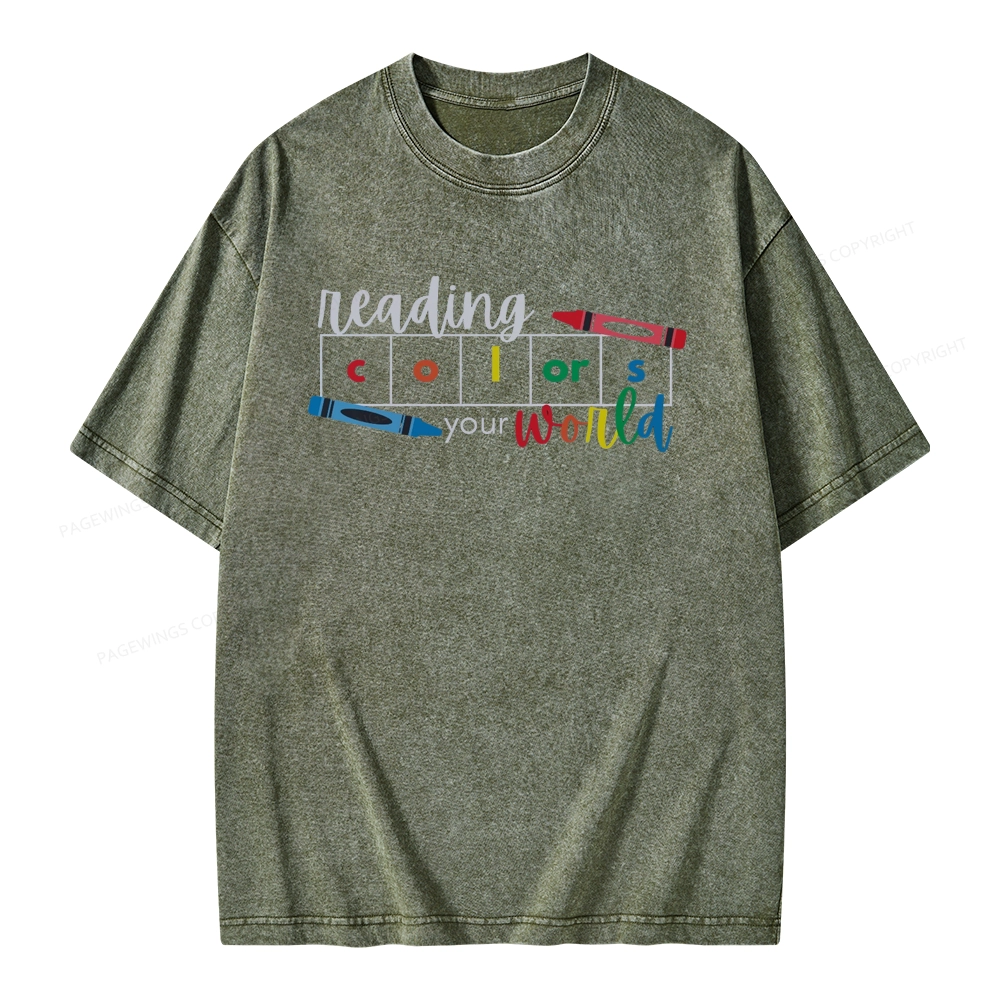 Pagewings Reading Colors Your World BookUnisex Washed T-shirt