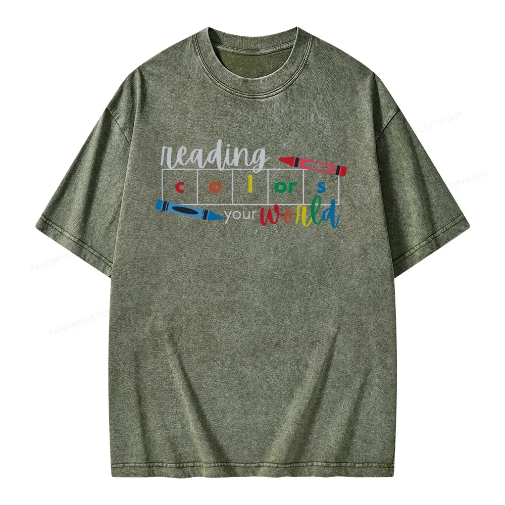 Pagewings Reading Colors Your World BookUnisex Washed T-shirt