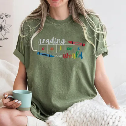 Pagewings Reading Colors Your World BookUnisex Washed T-shirt
