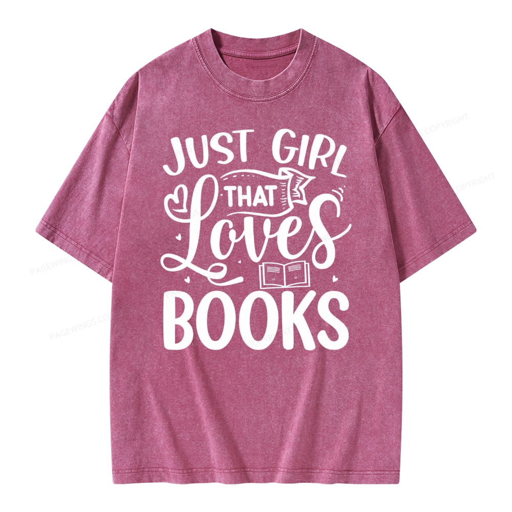 Pagewings Just Girl That Love Books Unisex Washed T-shirt