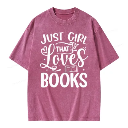 Pagewings Just Girl That Love Books Unisex Washed T-shirt