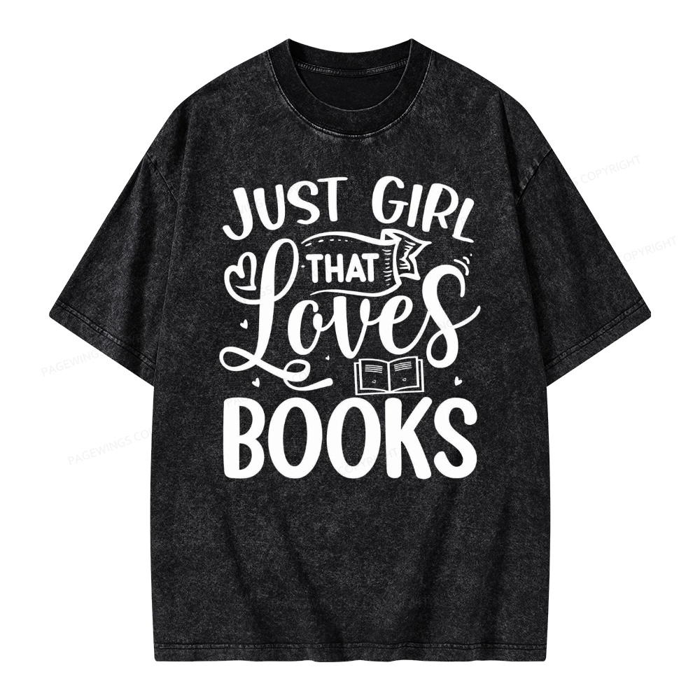 Pagewings Just Girl That Love Books Unisex Washed T-shirt