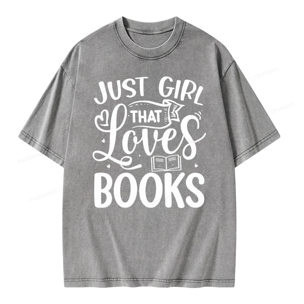 Pagewings Just Girl That Love Books Unisex Washed T-shirt