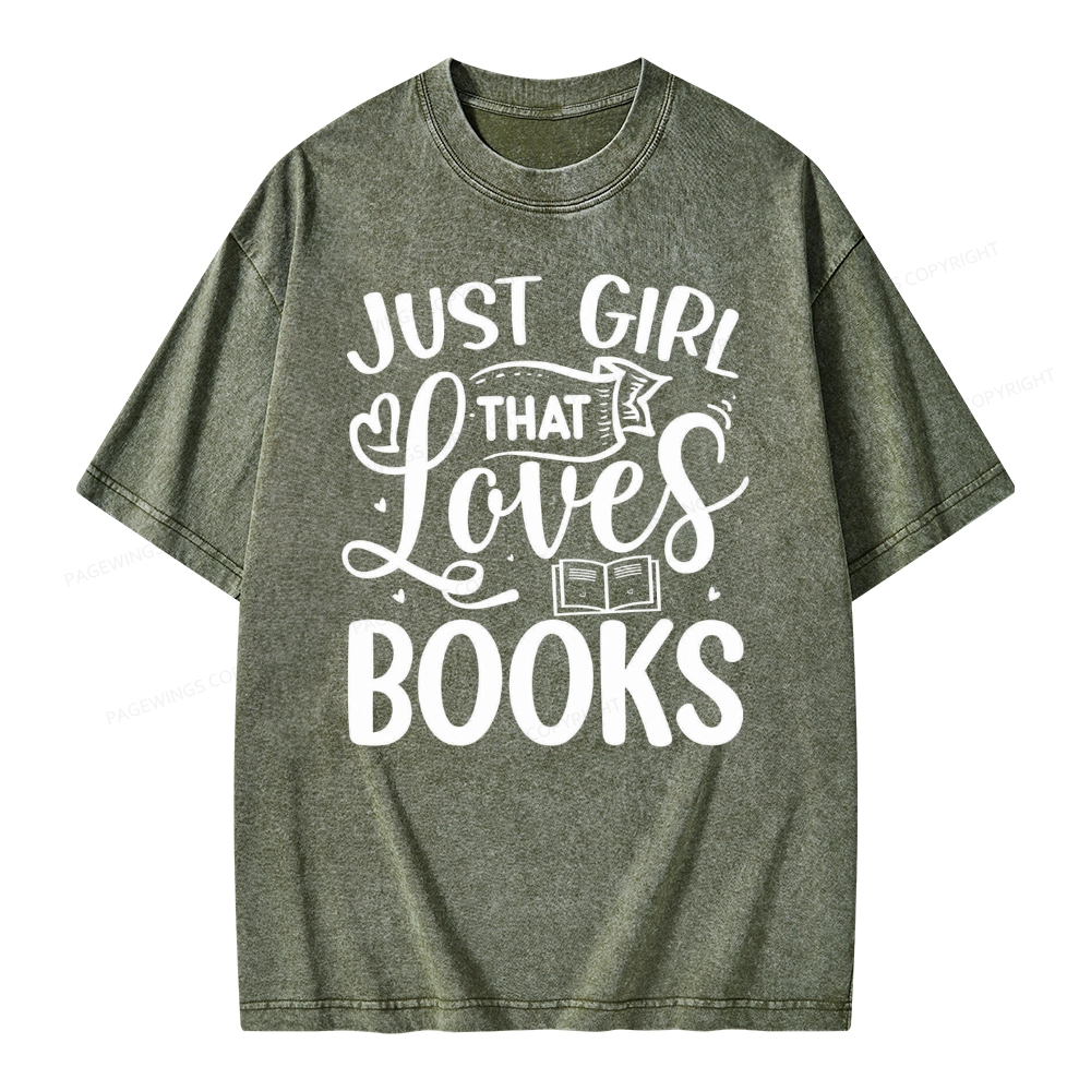 Pagewings Just Girl That Love Books Unisex Washed T-shirt