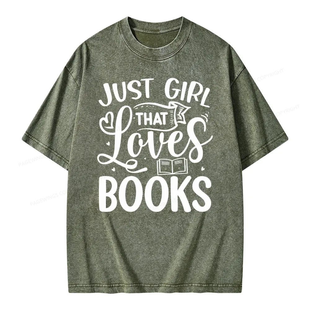 Pagewings Just Girl That Love Books Unisex Washed T-shirt