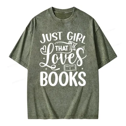 Pagewings Just Girl That Love Books Unisex Washed T-shirt