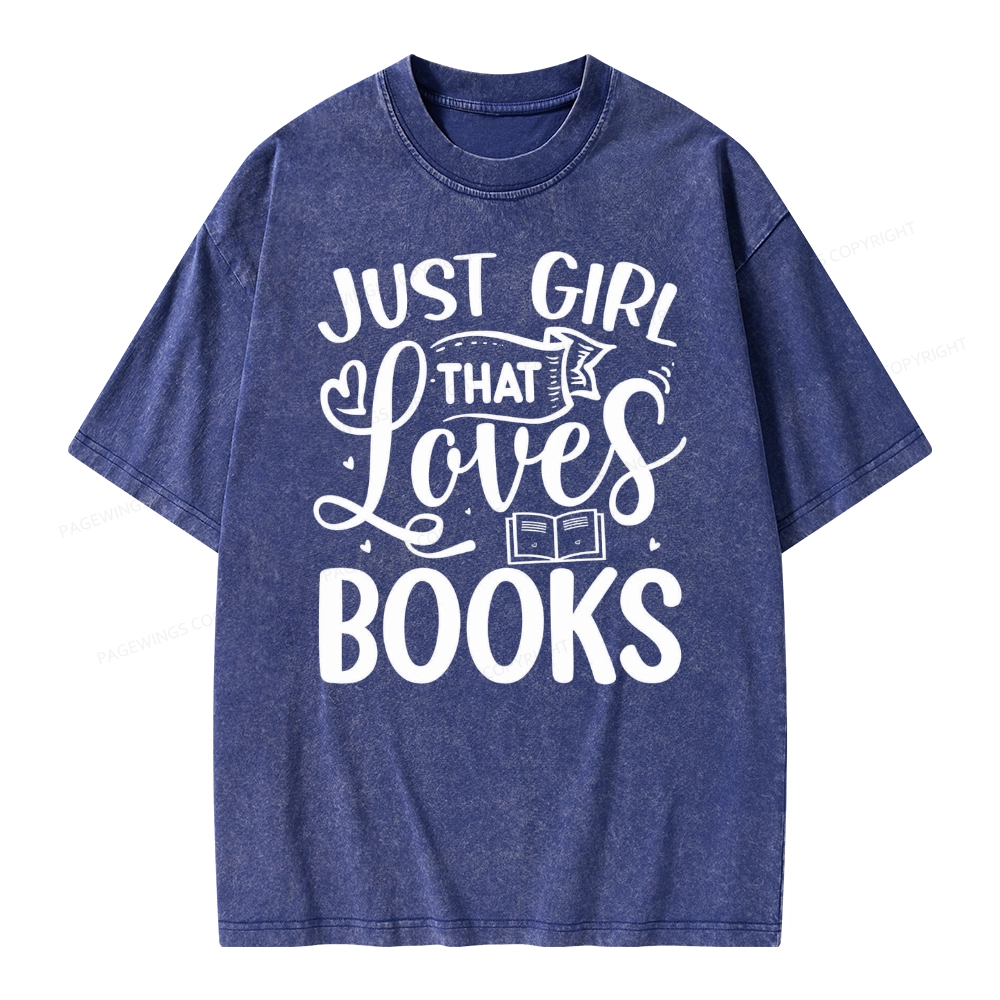 Pagewings Just Girl That Love Books Unisex Washed T-shirt