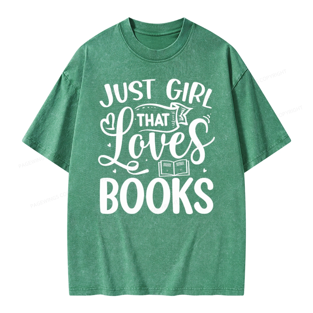 Pagewings Just Girl That Love Books Unisex Washed T-shirt