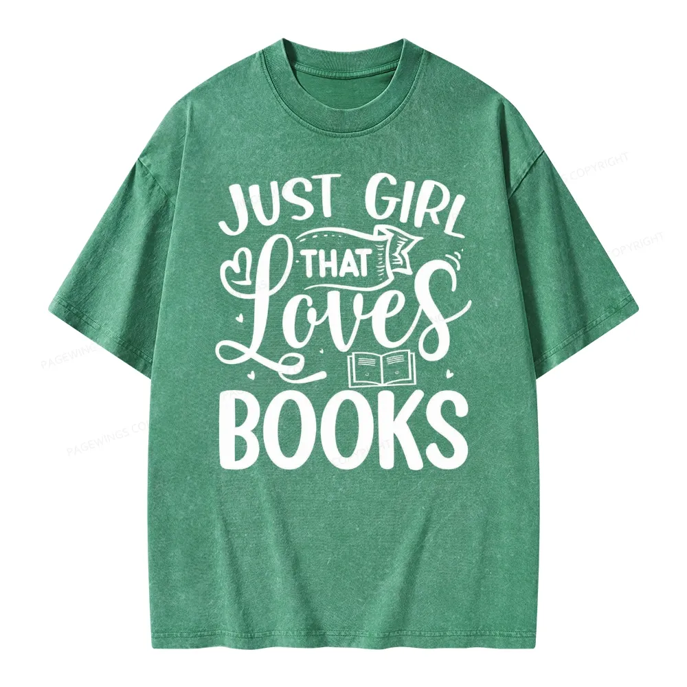 Pagewings Just Girl That Love Books Unisex Washed T-shirt