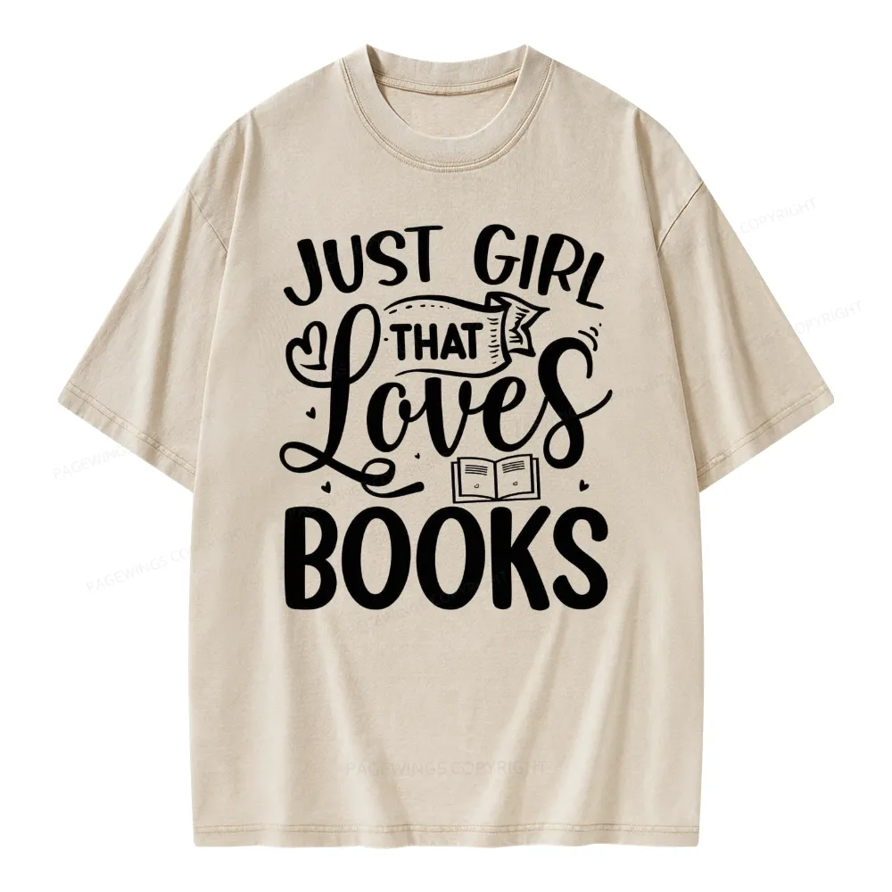 Pagewings Just Girl That Love Books Unisex Washed T-shirt
