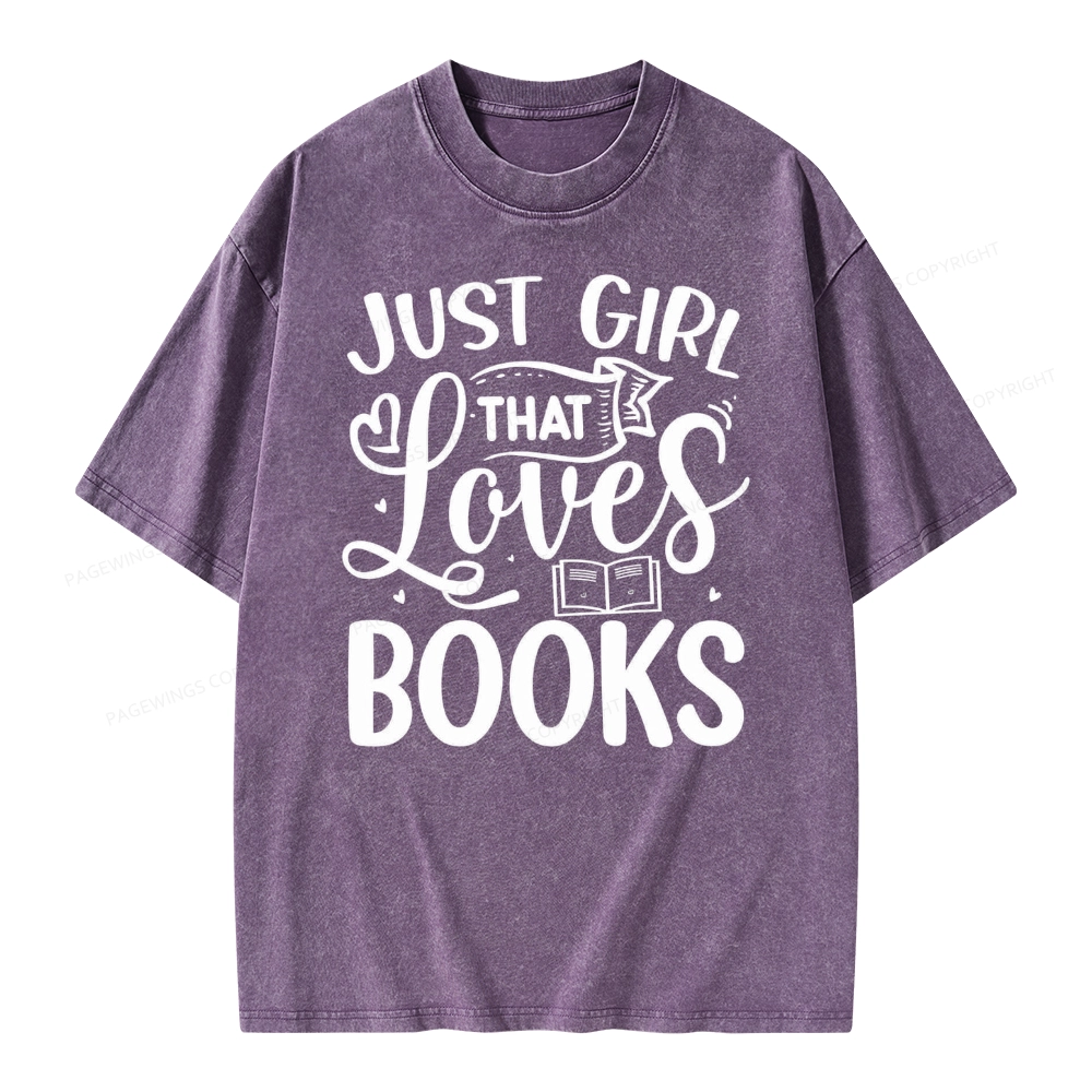 Pagewings Just Girl That Love Books Unisex Washed T-shirt
