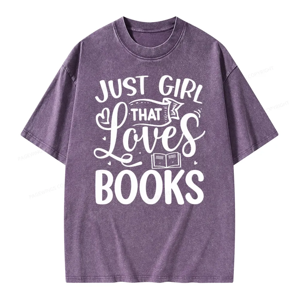 Pagewings Just Girl That Love Books Unisex Washed T-shirt