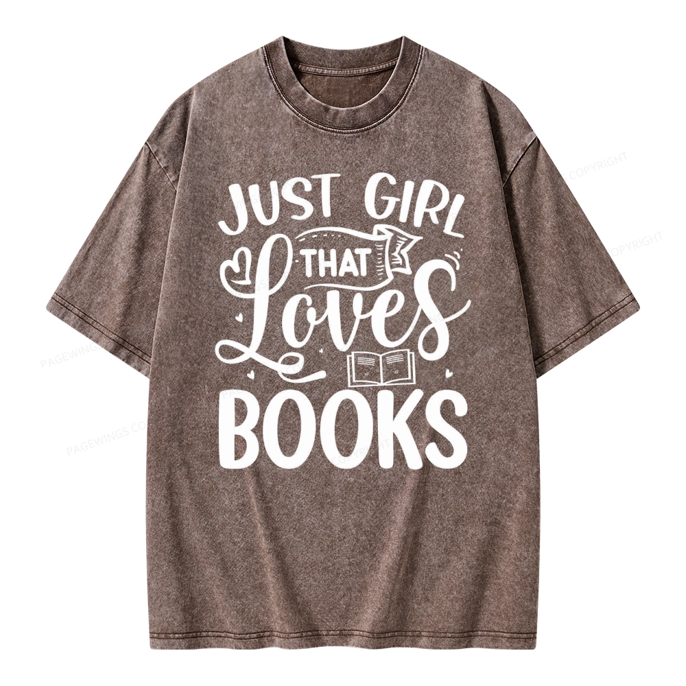 Pagewings Just Girl That Love Books Unisex Washed T-shirt