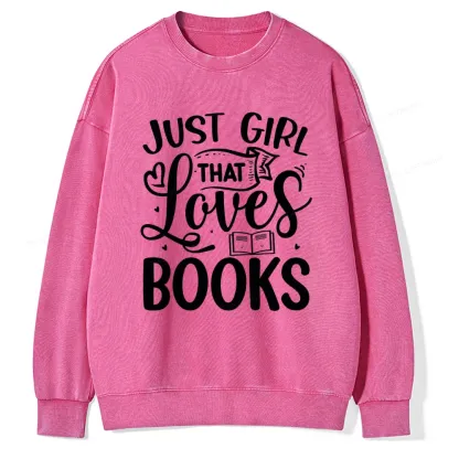 Pagewings Just Girl That Love Books Unisex Washed Sweatshirt