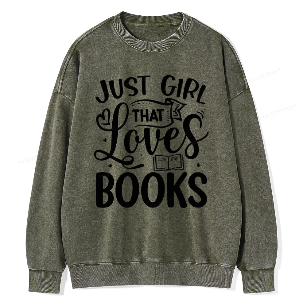 Pagewings Just Girl That Love Books Unisex Washed Sweatshirt