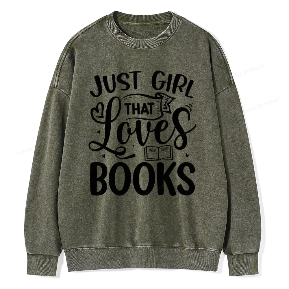 Pagewings Just Girl That Love Books Unisex Washed Sweatshirt