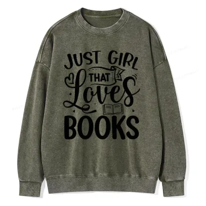 Pagewings Just Girl That Love Books Unisex Washed Sweatshirt