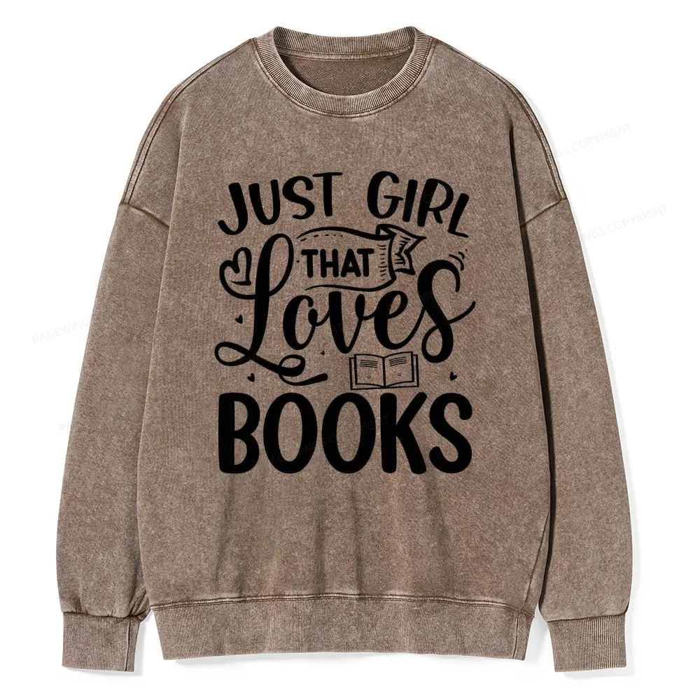 Pagewings Just Girl That Love Books Unisex Washed Sweatshirt