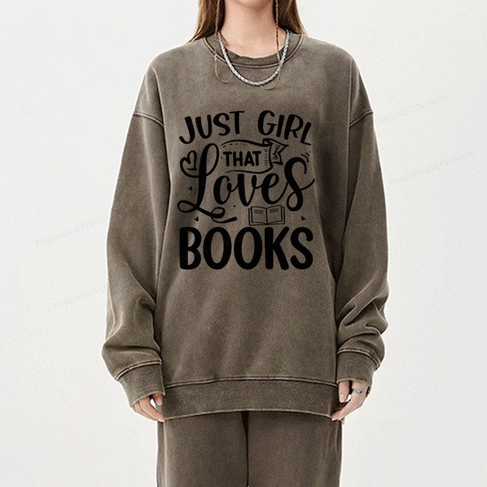 Pagewings Just Girl That Love Books Unisex Washed Sweatshirt