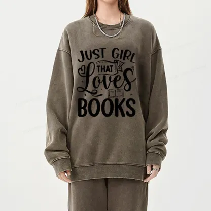 Pagewings Just Girl That Love Books Unisex Washed Sweatshirt