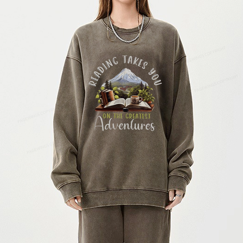 Pagewings Reading Adventures Unisex Washed Sweatshirt