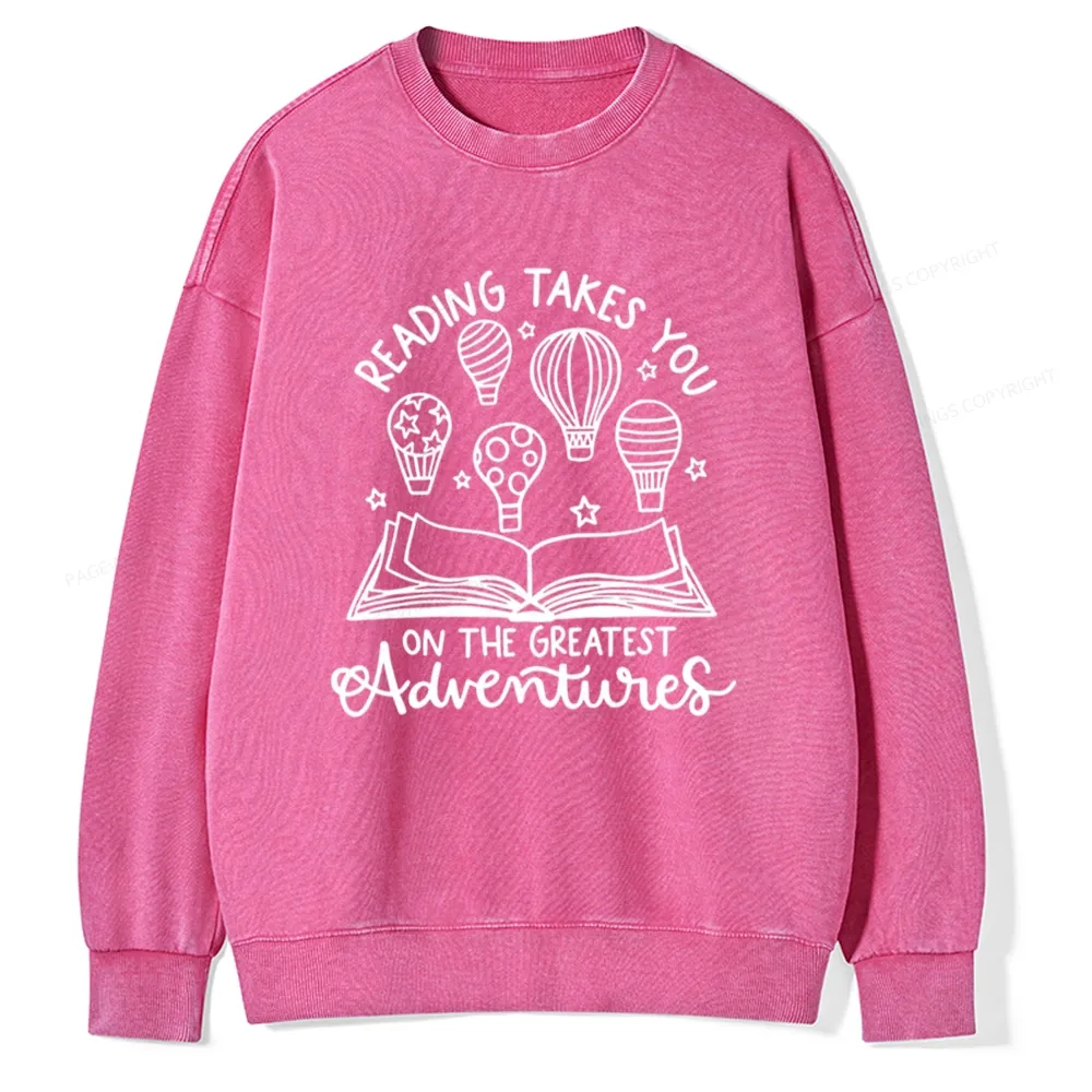 Pagewings Reading Adventures Book Unisex Washed Sweatshirt