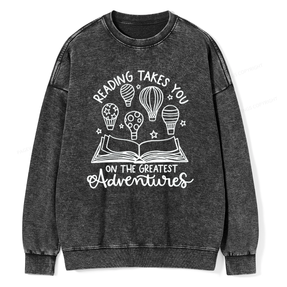 Pagewings Reading Adventures Book Unisex Washed Sweatshirt