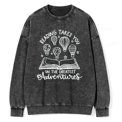 Pagewings Reading Adventures Book Unisex Washed Sweatshirt