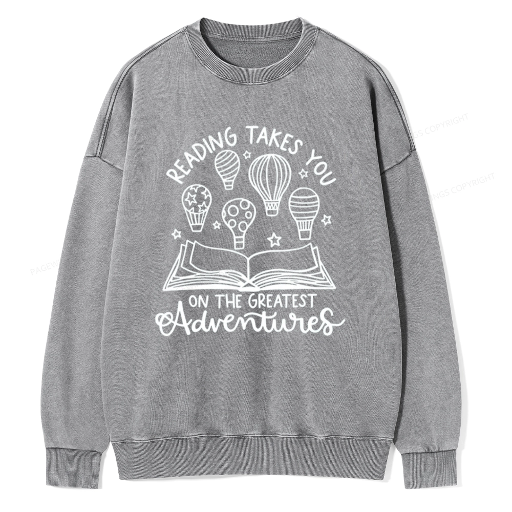 Pagewings Reading Adventures Book Unisex Washed Sweatshirt