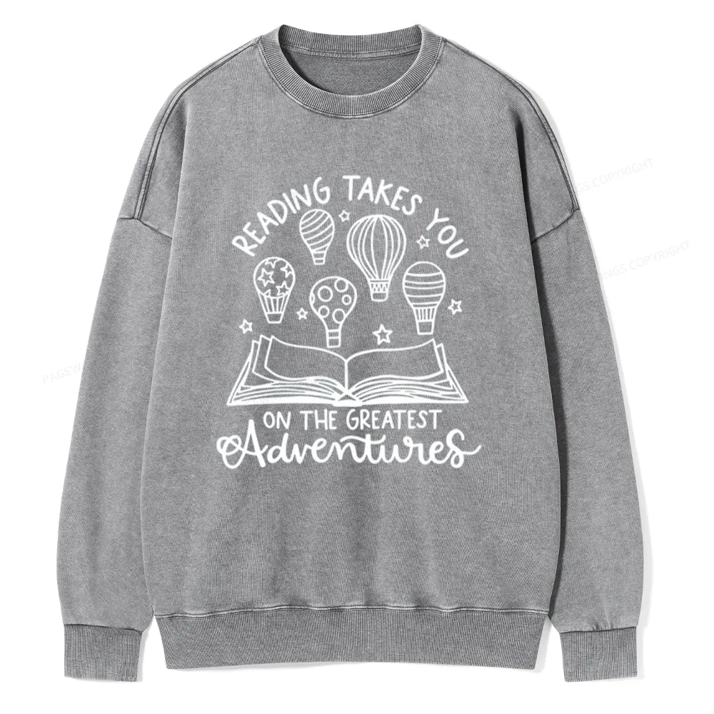 Pagewings Reading Adventures Book Unisex Washed Sweatshirt