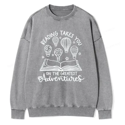 Pagewings Reading Adventures Book Unisex Washed Sweatshirt
