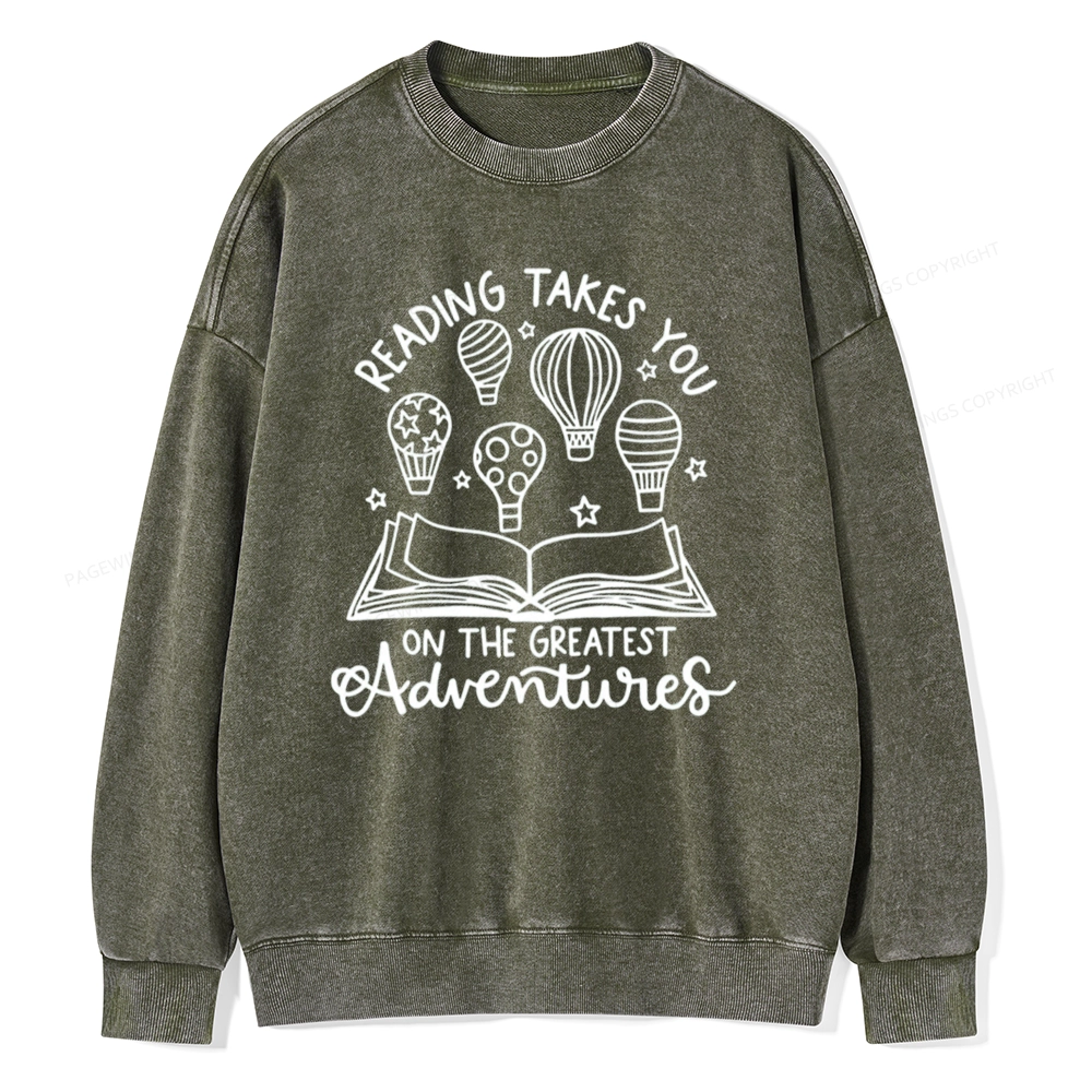 Pagewings Reading Adventures Book Unisex Washed Sweatshirt