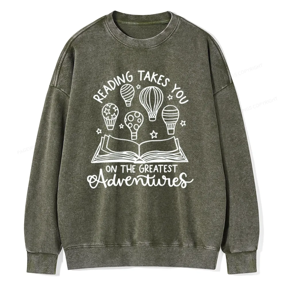 Pagewings Reading Adventures Book Unisex Washed Sweatshirt