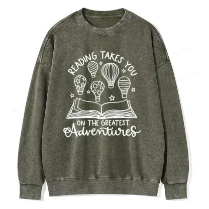 Pagewings Reading Adventures Book Unisex Washed Sweatshirt