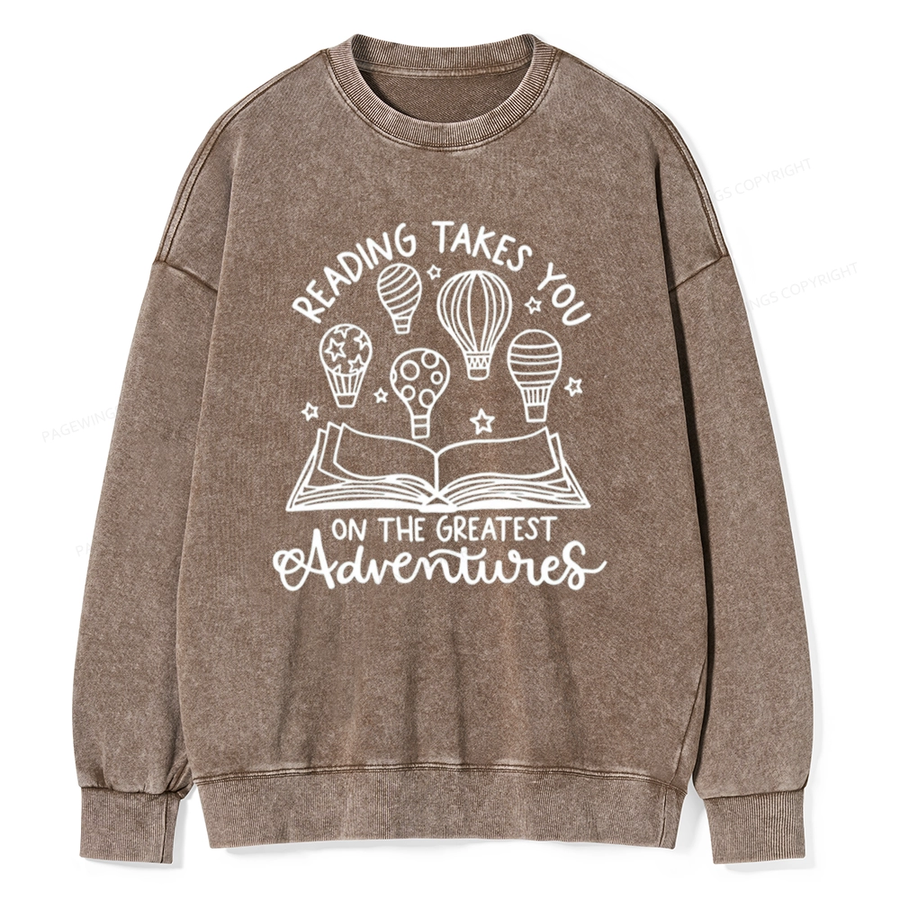 Pagewings Reading Adventures Book Unisex Washed Sweatshirt
