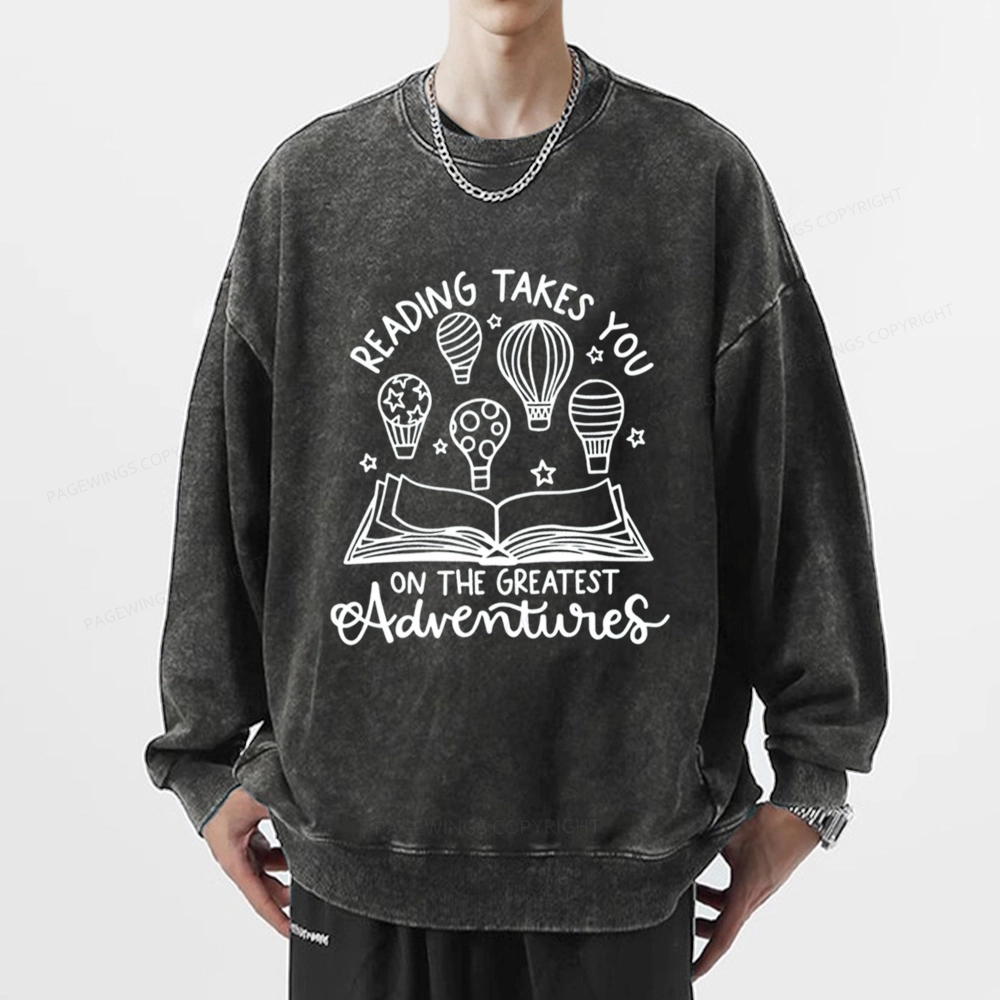 Pagewings Reading Adventures Book Unisex Washed Sweatshirt