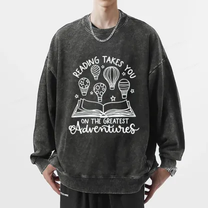Pagewings Reading Adventures Book Unisex Washed Sweatshirt