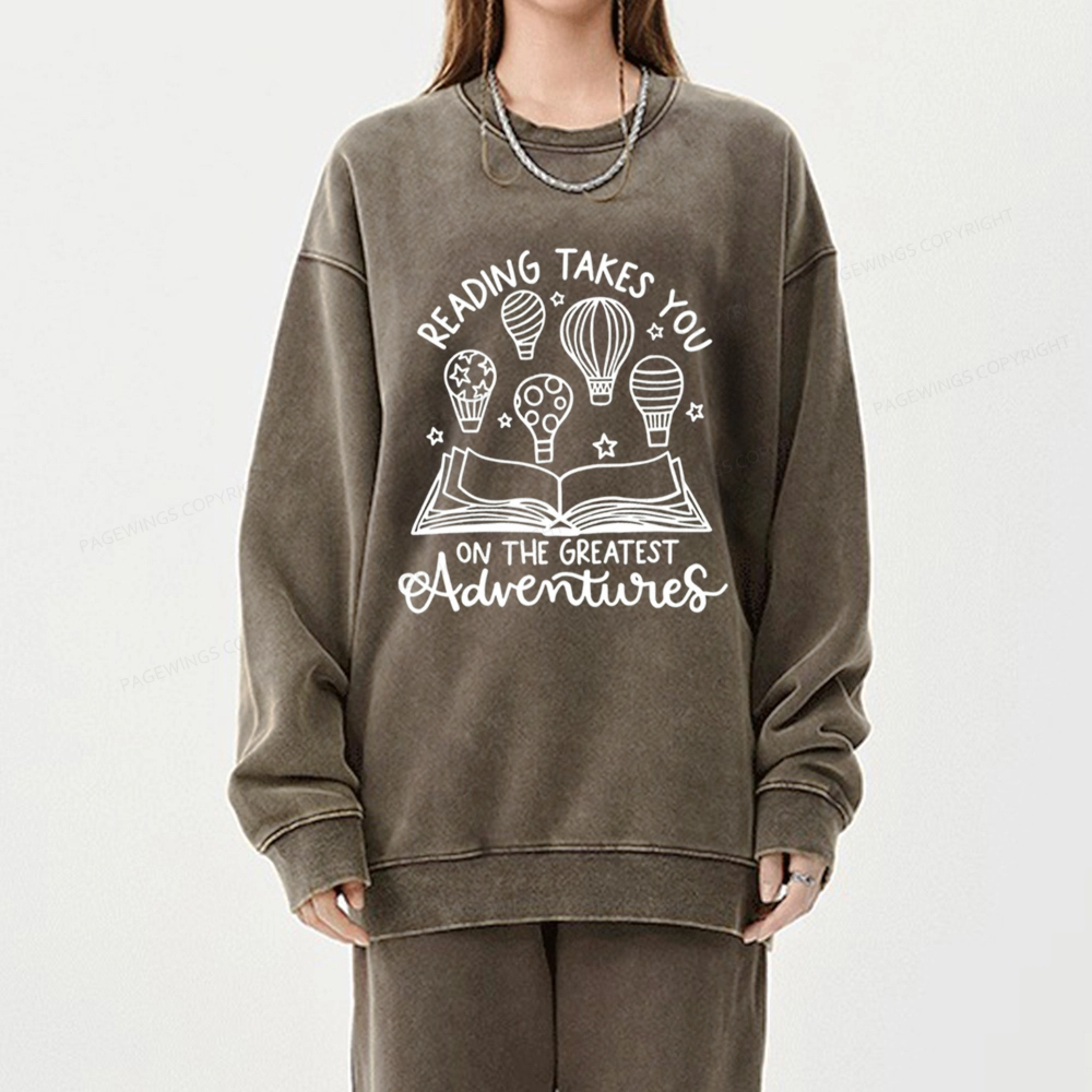 Pagewings Reading Adventures Book Unisex Washed Sweatshirt